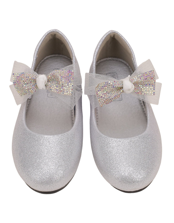 Shoes Silver with Bow on Strap for Girls - Kids