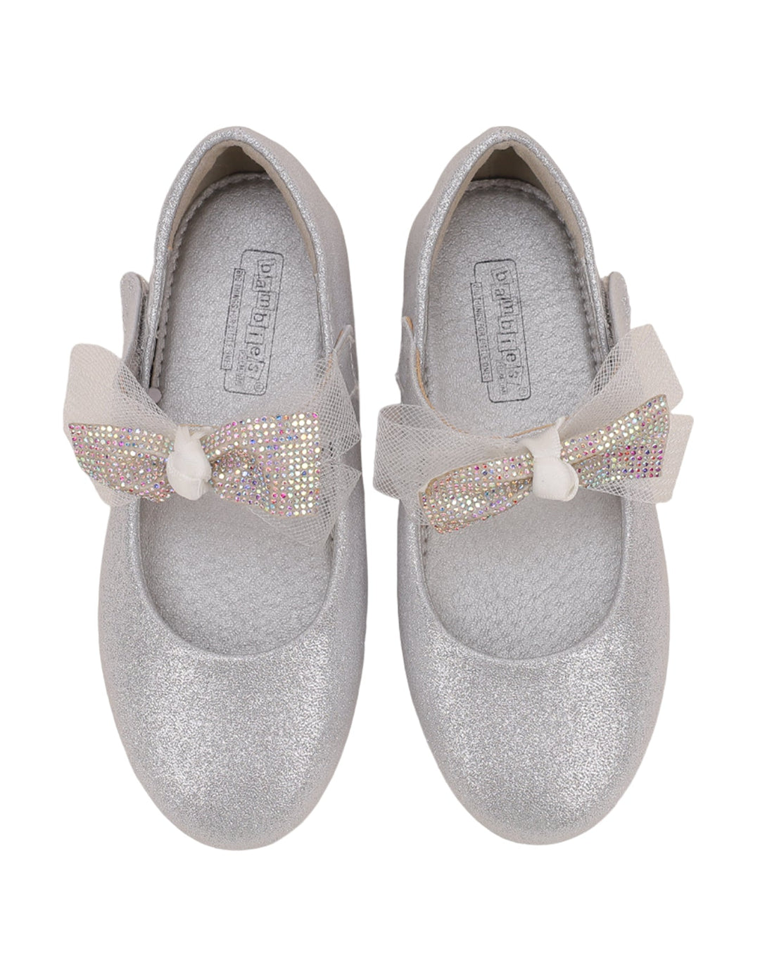 Shoes Silver with Bow on Strap for Girls - Kids