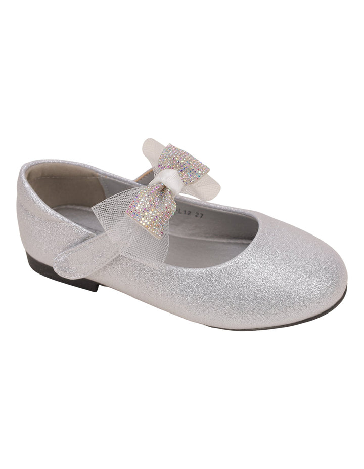 Shoes Silver with Bow on Strap for Girls - Kids