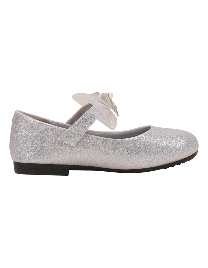 Shoes Silver with Bow on Strap for Girls - Kids