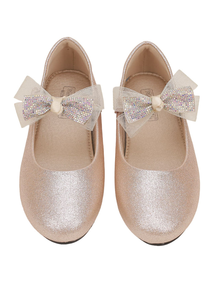 Shoes Glittery Gold with Bow on Strap  - Kids