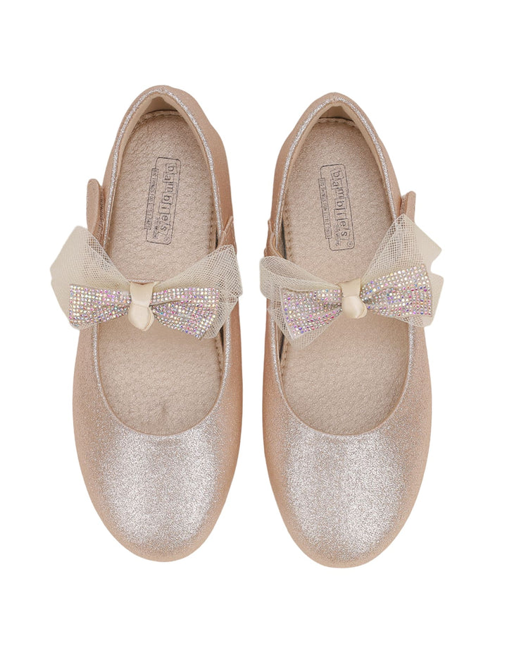 Shoes Glittery Gold with Bow on Strap  - Kids