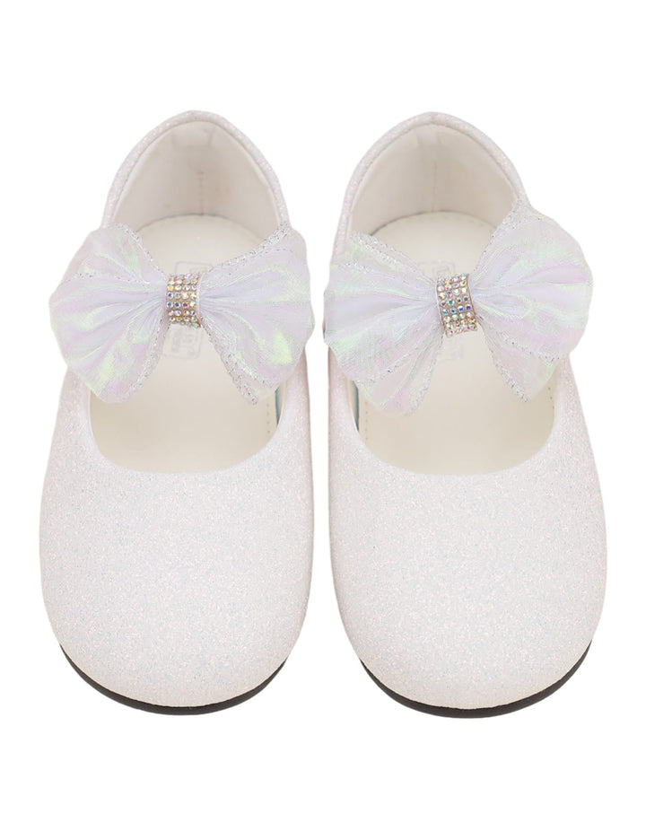 Shoes Glittery White with Bow on Strap  - Kids