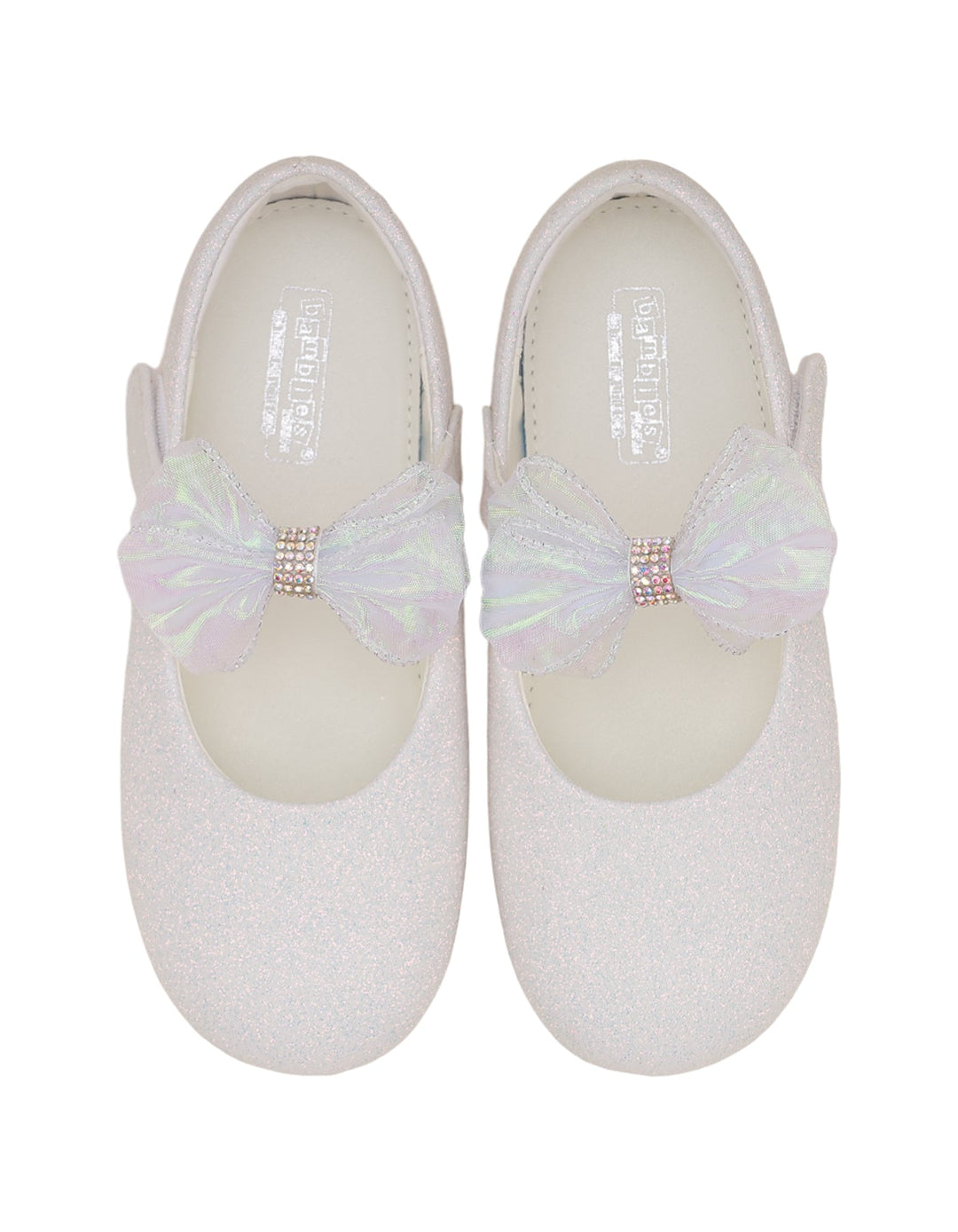 Shoes Glittery White with Bow on Strap  - Toddler