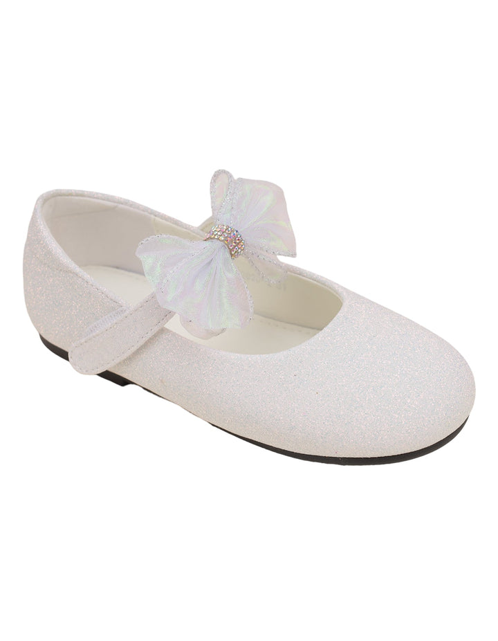 Shoes Glittery White with Bow on Strap  - Kids