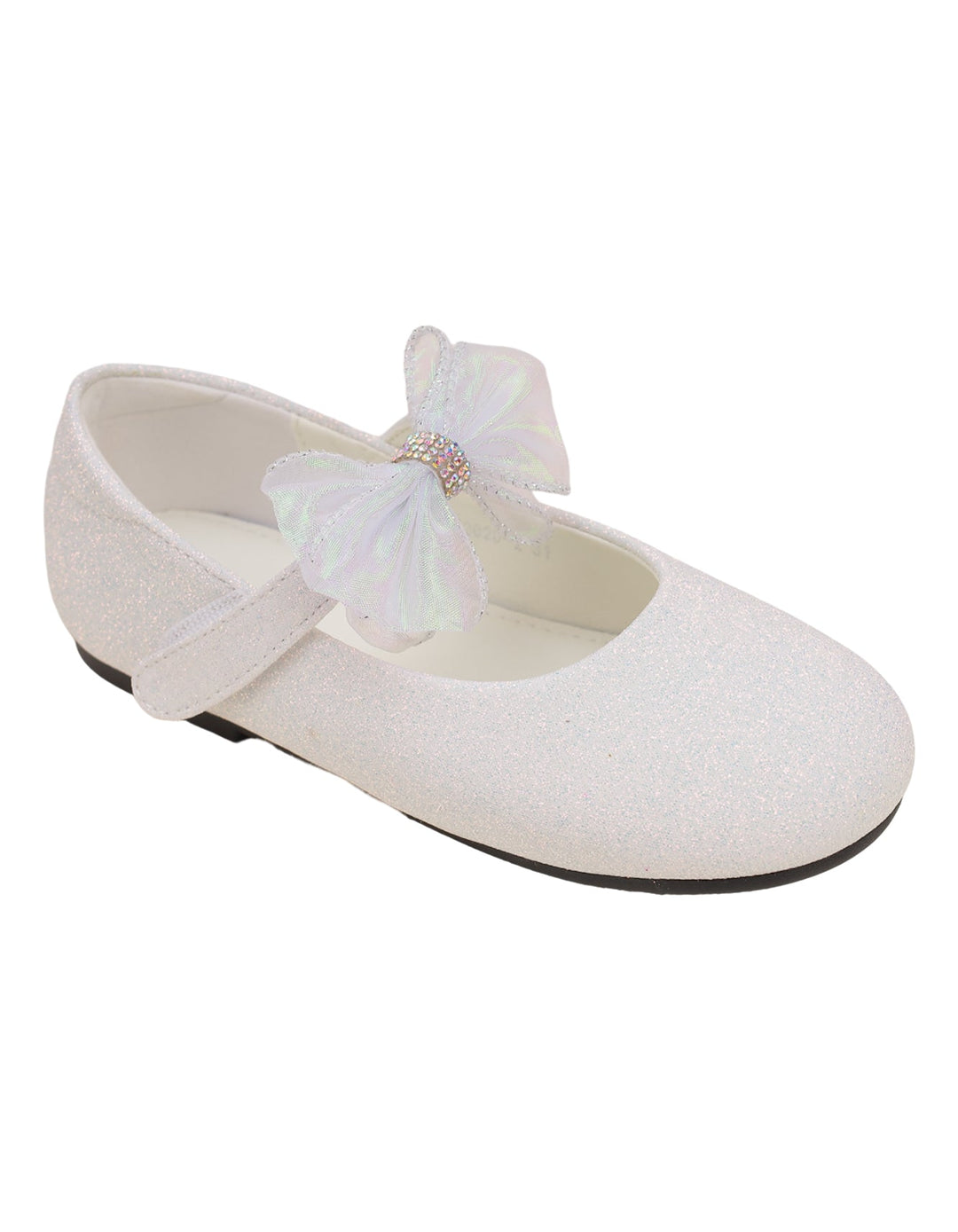 Shoes Glittery White with Bow on Strap  - Toddler