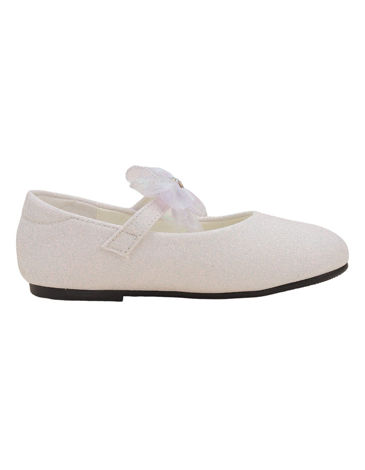 Shoes Glittery White with Bow on Strap  - Kids