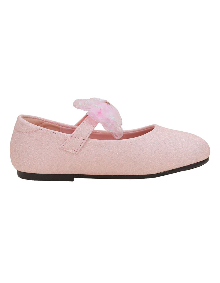 Shoes Glittery Pink with Bow on Strap  - Kids