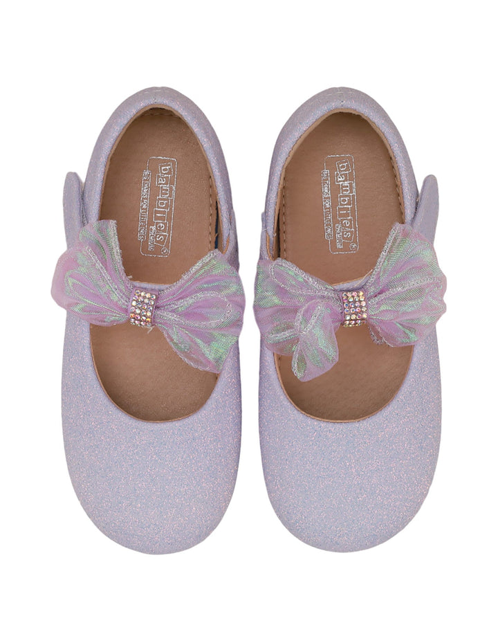 Shoes Glittery Mauve with Bow on Strap  - Kids