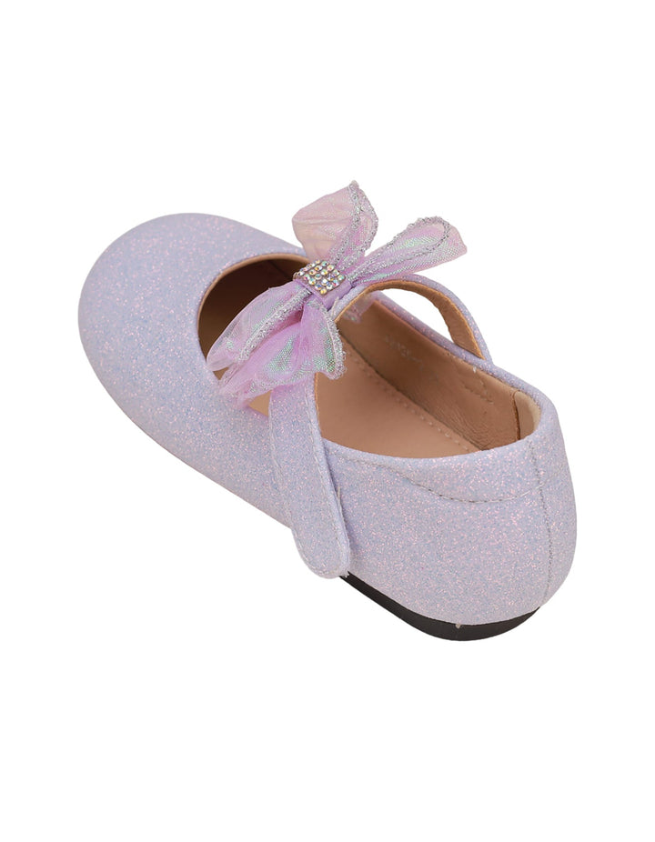 Shoes Glittery Mauve with Bow on Strap  - Kids