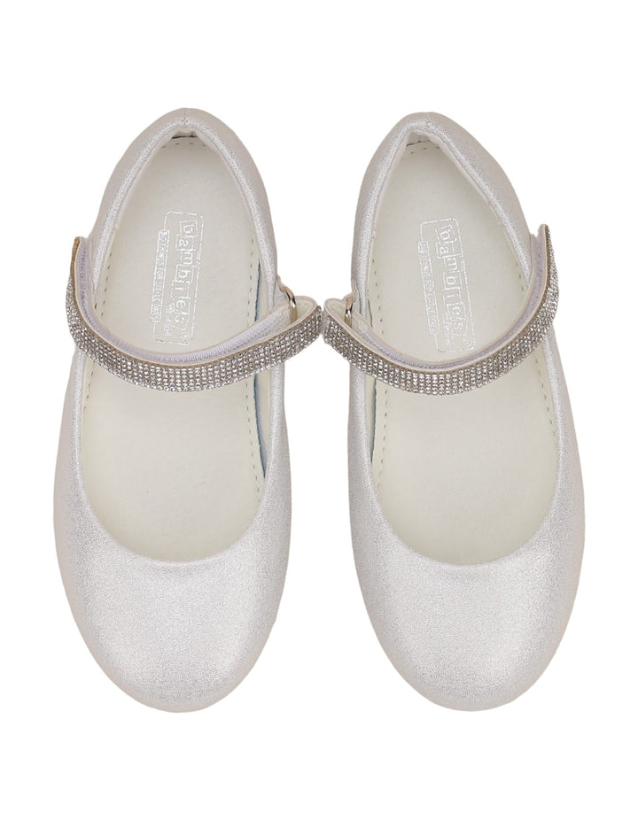 Shoes Glittery White with Diamontee Buckle  - Kids