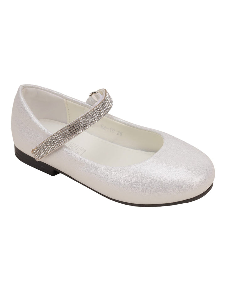 Shoes Glittery White with Diamontee Buckle  - Kids