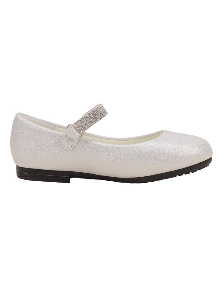 Shoes Glittery White with Diamontee Buckle  - Kids