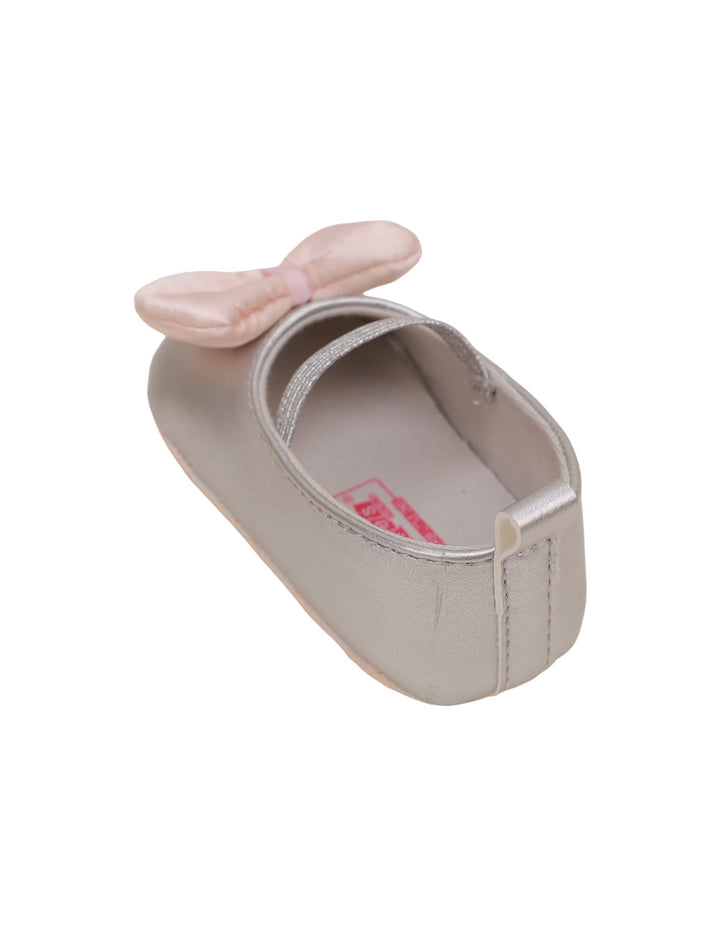 Booties Shiny Sliver with Pink Bow for Girls