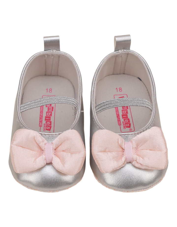 Booties Shiny Sliver with Pink Bow for Girls