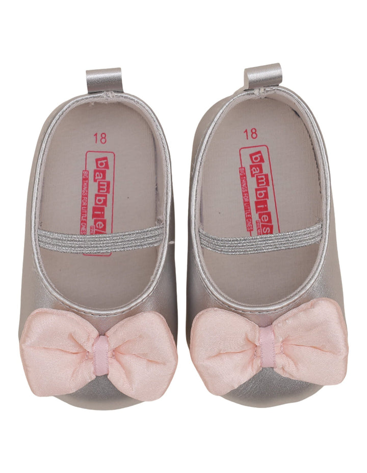 Booties Shiny Sliver with Pink Bow for Girls