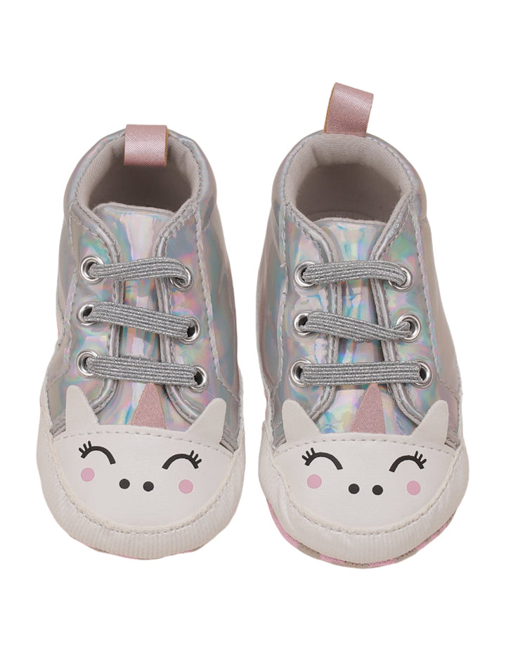 Booties Shiny Silver with Unicorn Theme for Girls