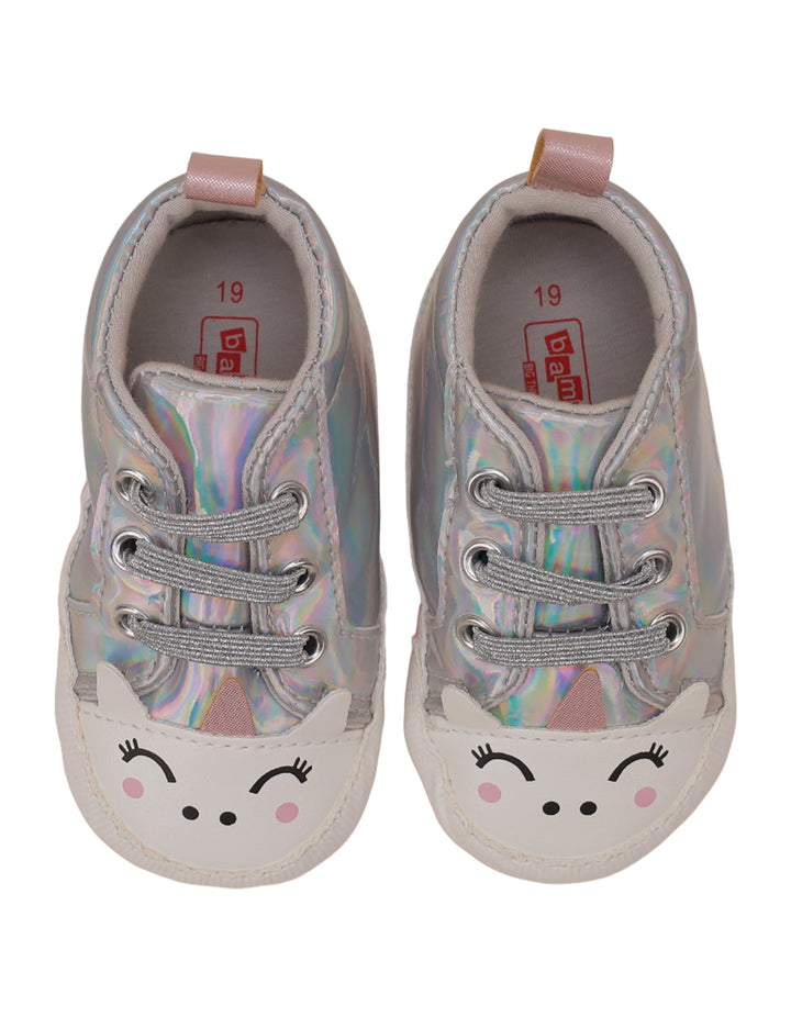 Booties Shiny Silver with Unicorn Theme for Girls