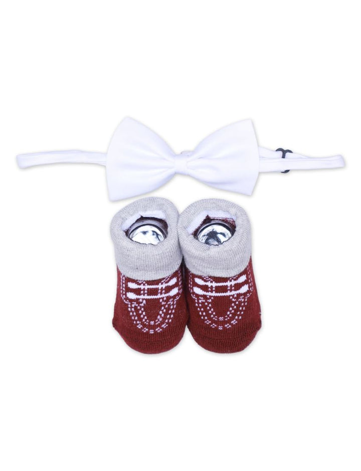 Socks With Bow Tie- White and Brown