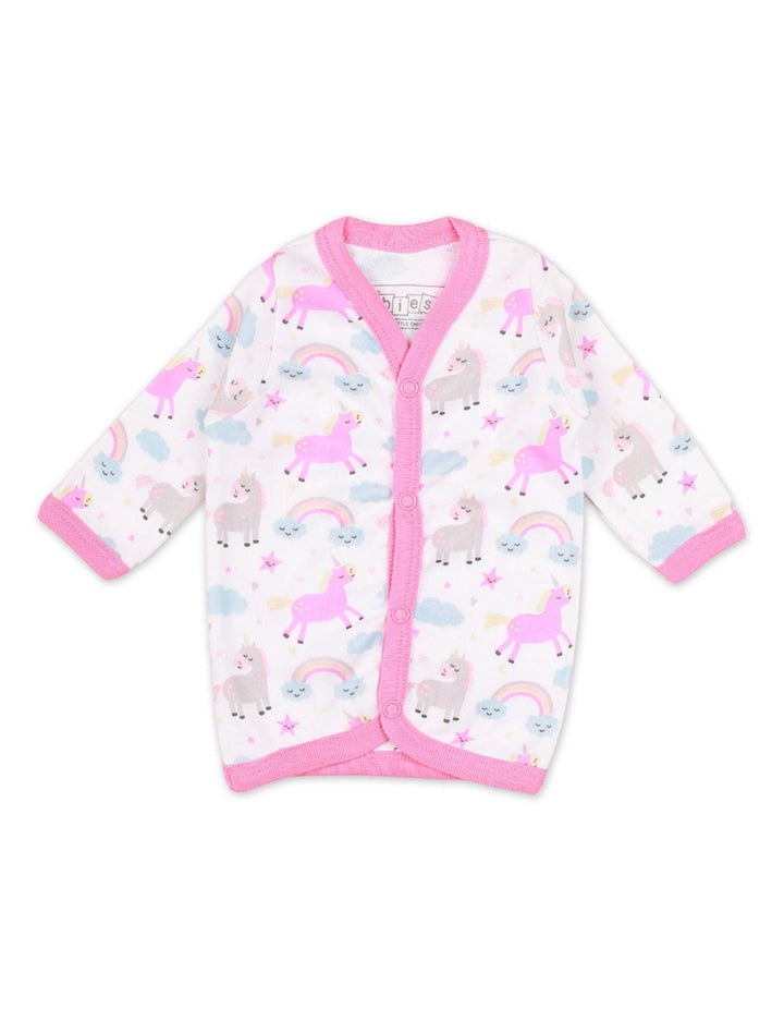 Zubaida's Night Suit Pink & White for Girls - Unicorn