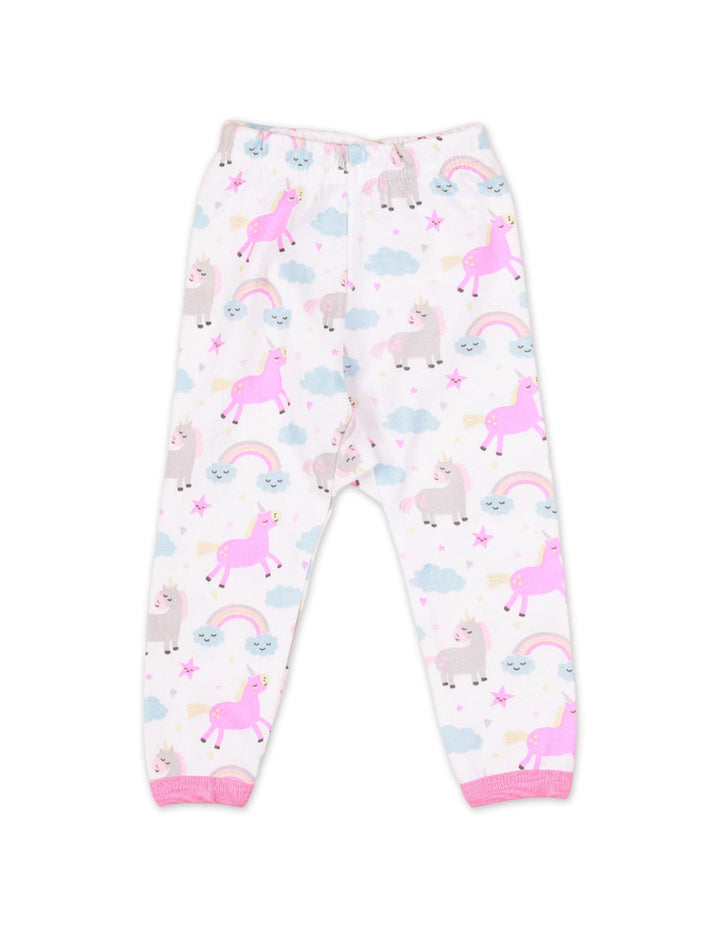 Night Suit Pink & White for Girls - Unicorn