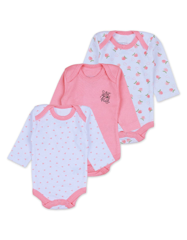 Body Suit Set with Peach Theme for Girls- Pack of 3