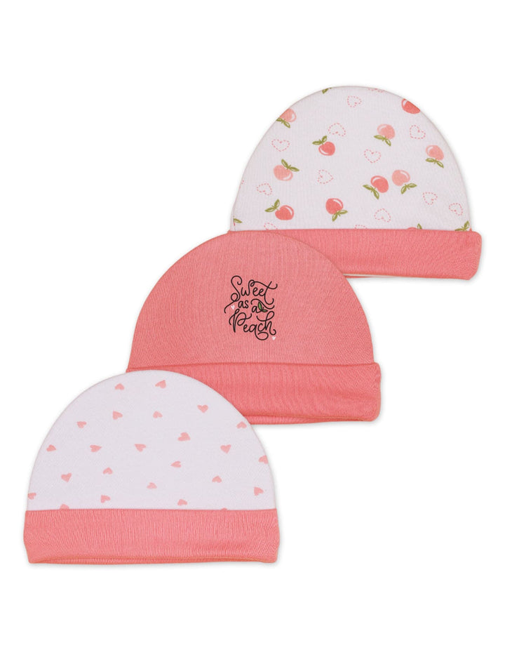 Baby Caps with Peach Theme for Girls - Pack of 3