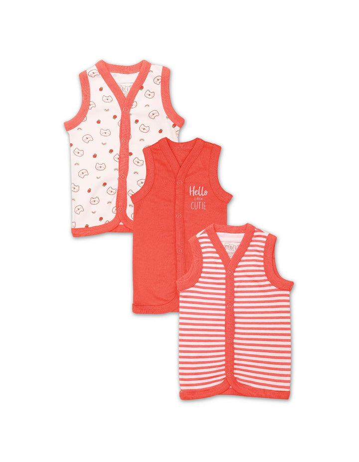 Vest White with Orange Teddy Theme - Pack of 3