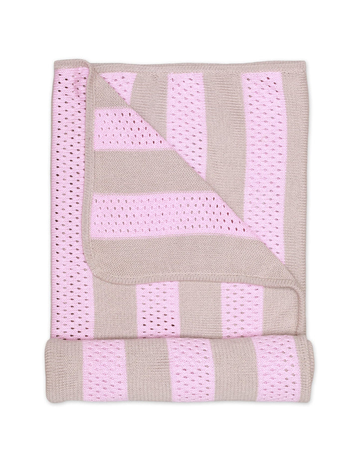 Blanket Woolen Stripes Pink Beige