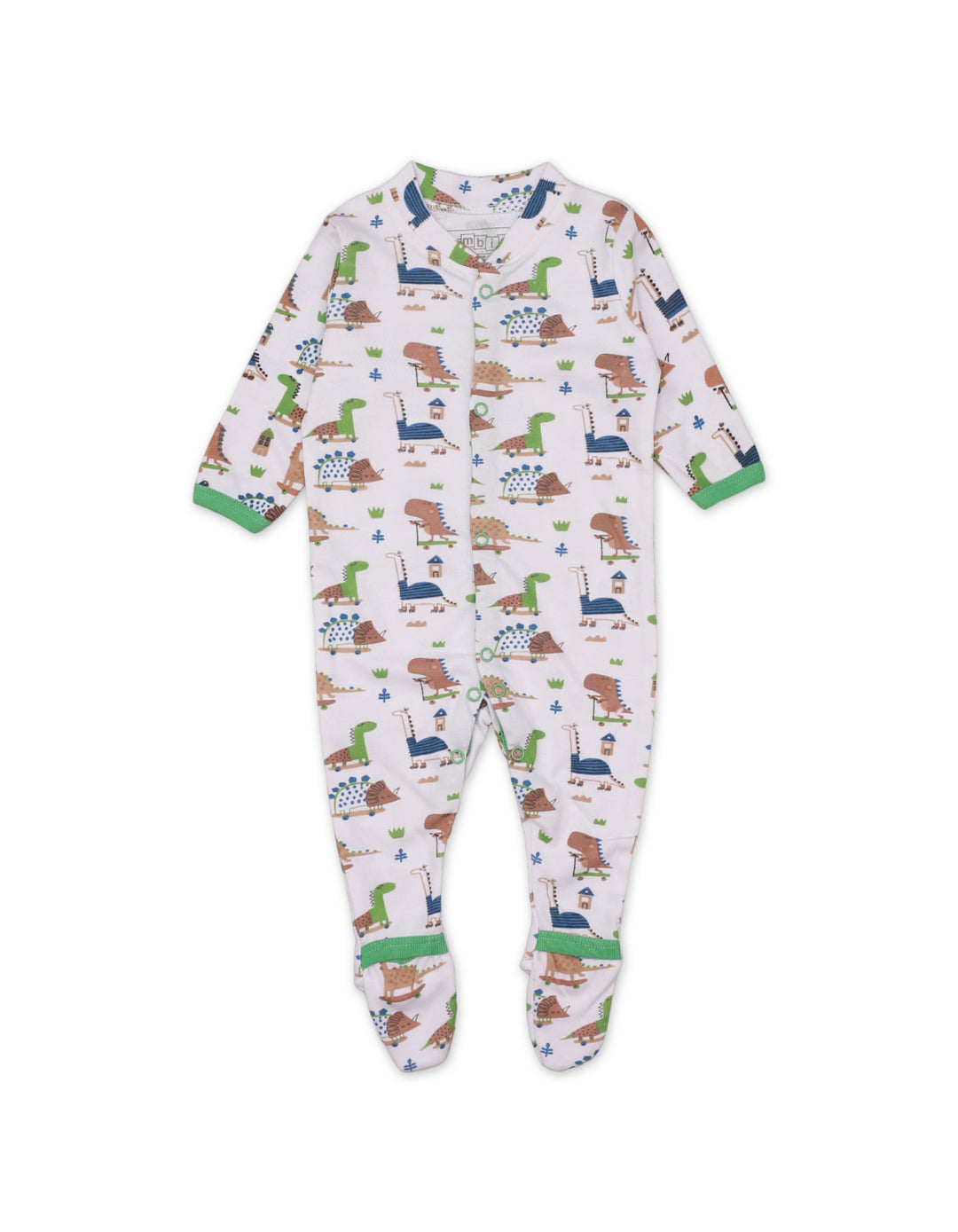 Zubaida's Sleep Suit Set with Green Dinos Theme for Boys - Pack of 3