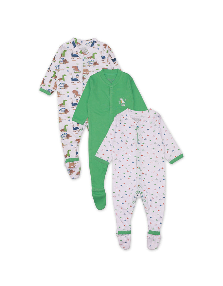 Sleep Suit Set with Green Dinos Theme for Boys - Pack of 3