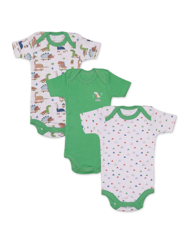 Body Suit Set with Green Dinos Theme for Boys - Pack of 3