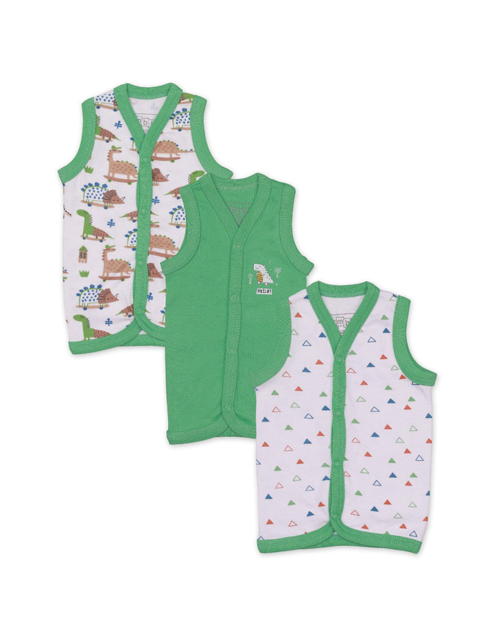 Zubaida's Vests with Green Dinos Theme for Boys- Pack of 3