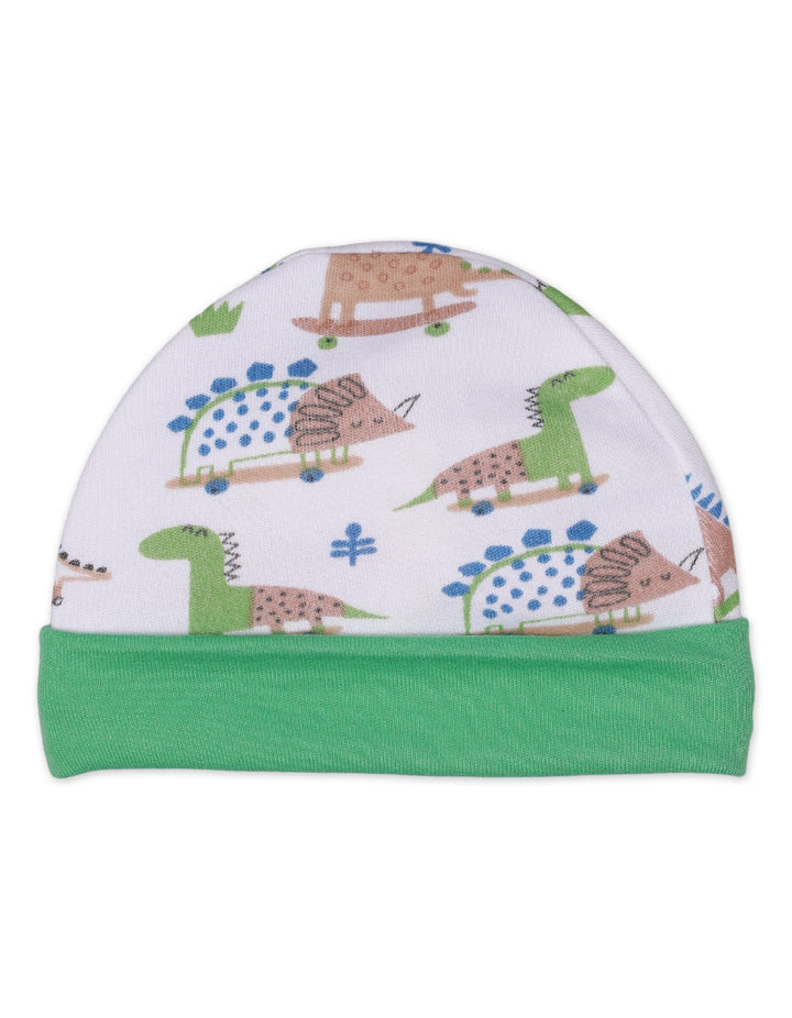 Newborn Cap Green Dino Theme for Boys - Medium