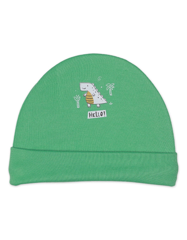 Newborn Cap Hello Green Dino Theme for Boys - Large