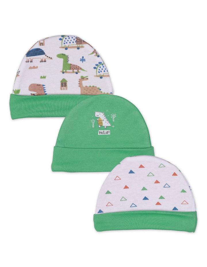 Baby Caps Green Dino Theme for Boys- Pack of 3
 - Medium