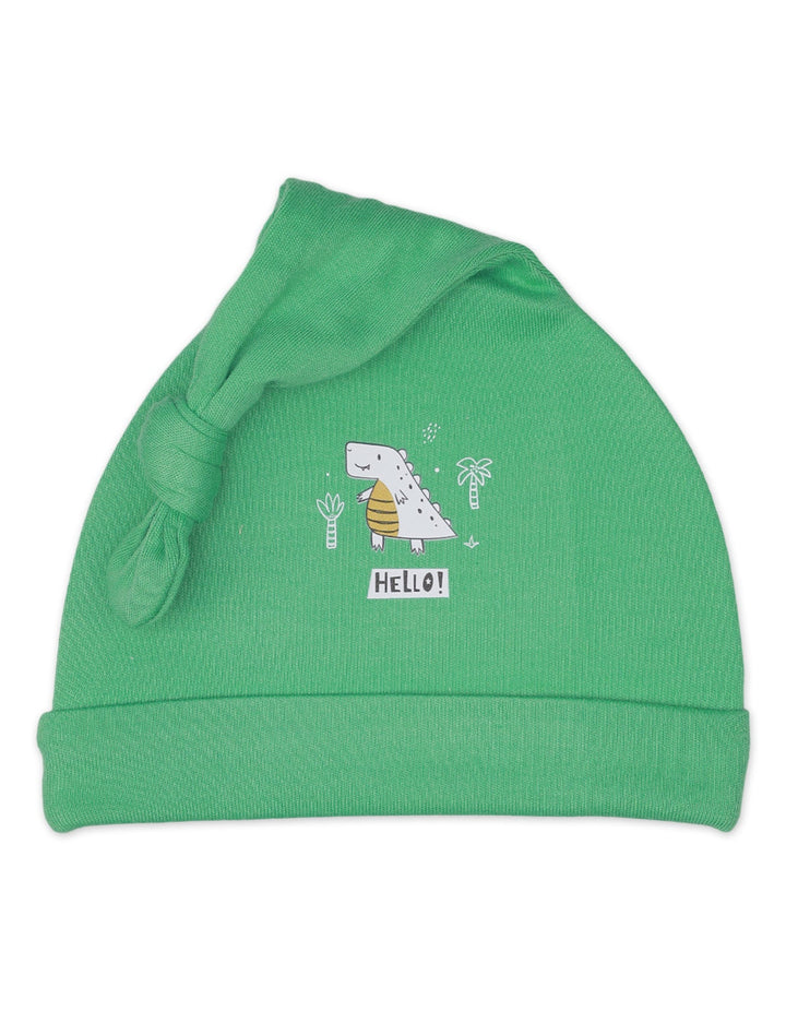 Knotted Cap Hello Green Dino Theme for Boys