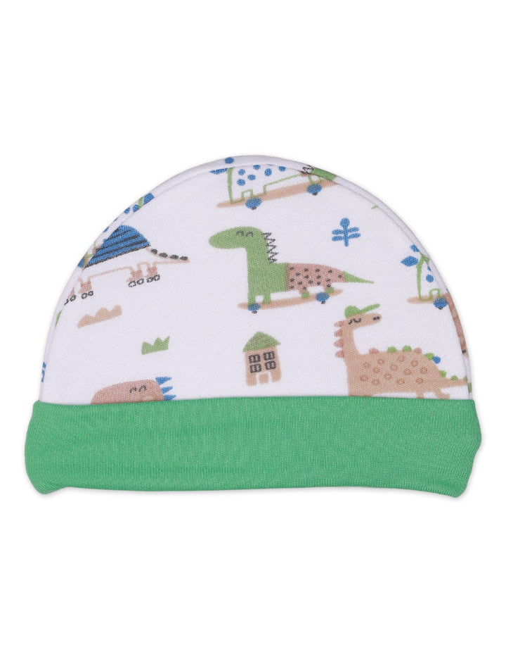 Cap, Mitten & Booties Set Green Dino Theme for Boys