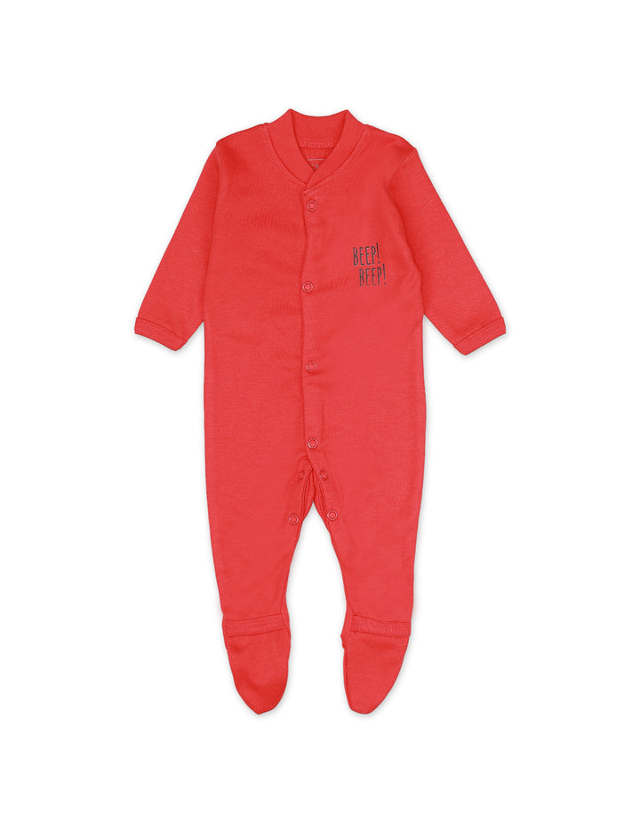 Sleep Suit Set with Red Bus Theme for Boys - Pack of 3