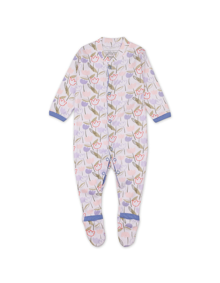 Zubaida's Sleep Suit Set with Flower Lilac Theme for Girls- Pack of 3