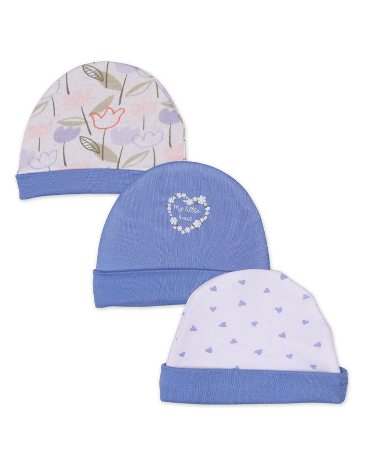 Baby Caps Flower Lilac Theme for Girls- Pack of 3