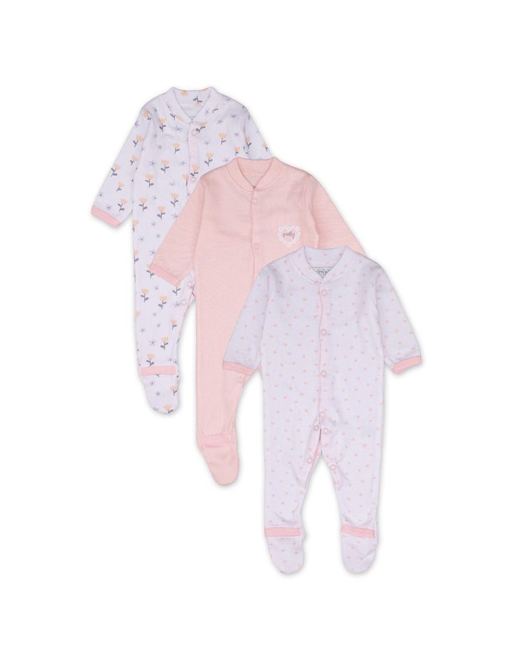 Sleep Suit Set with Blossom Theme for Girls - Pack of 3