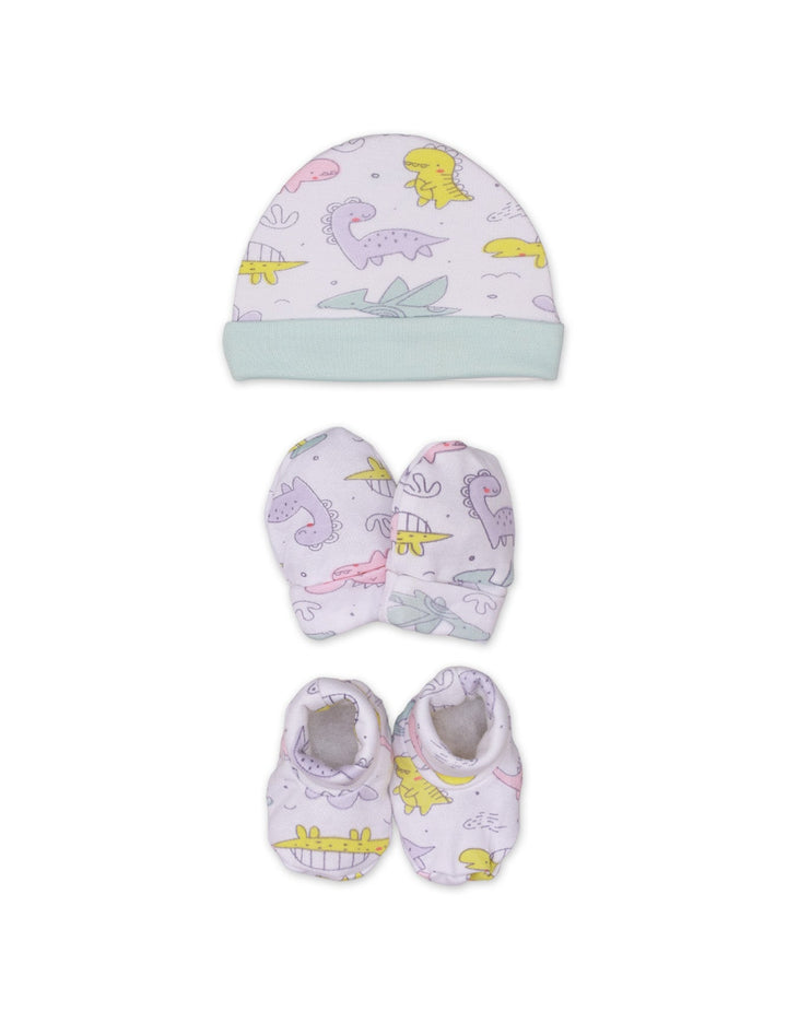 Zubaida's Cap, Mitten & Booties Set Dino World Theme Unisex