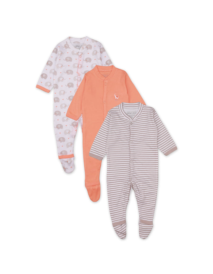 Sleep Suit Set with Elephant Theme Unisex- Pack of 3