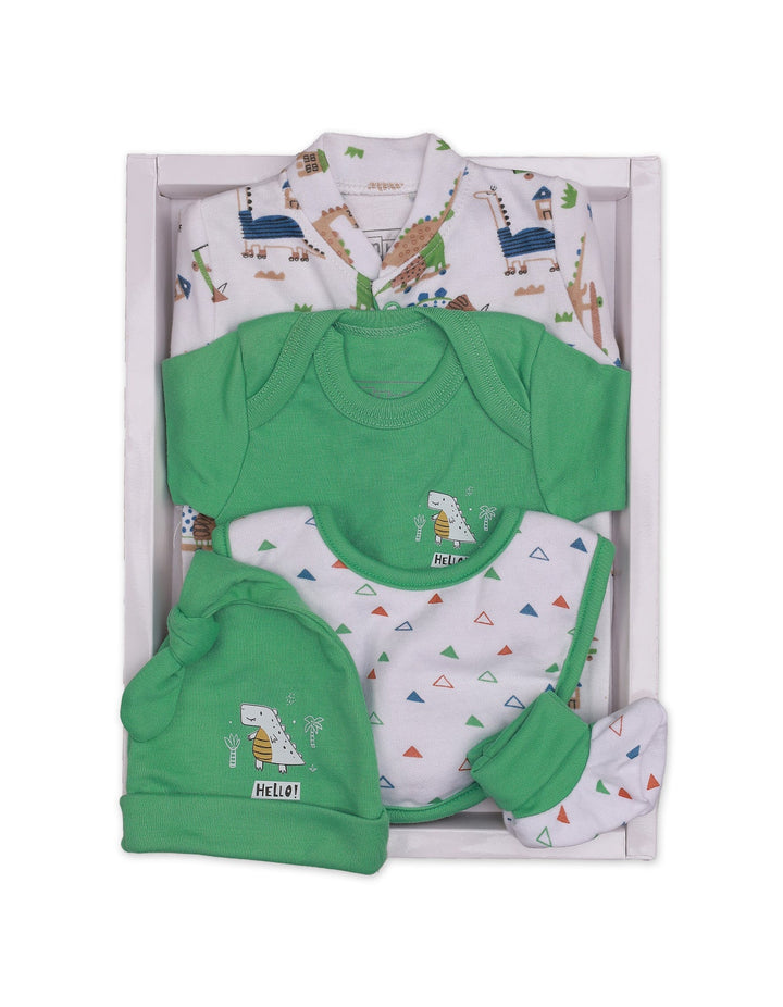 New Born Gift Set 5Pcs Green Dino Theme for Boys