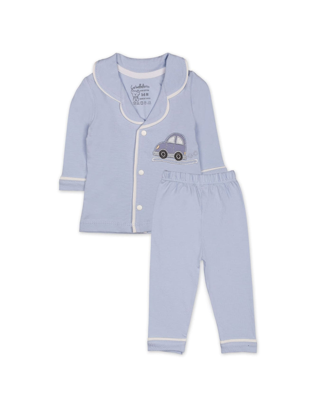 Baby Boys Night Suit 2 Pcs Embroidered Car Light Blue at Zubaidas