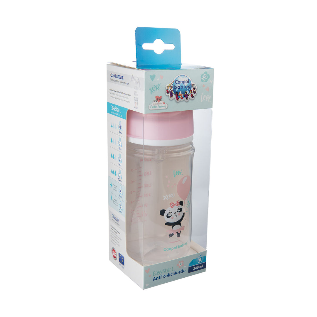 Canpol babies Easystart Anti-colic Wide Neck Bottle 240ml PP EXOTIC ANIMALS pink - 35/221