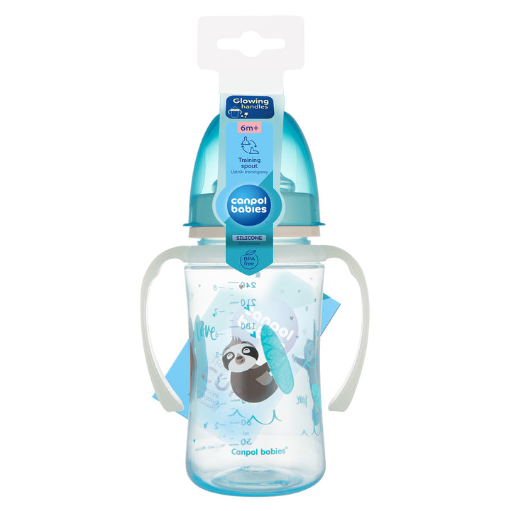 Canpol babies Training Cup with Glowing Handles PP EasyStart 240ml Exotic Animals Blue - 35/208