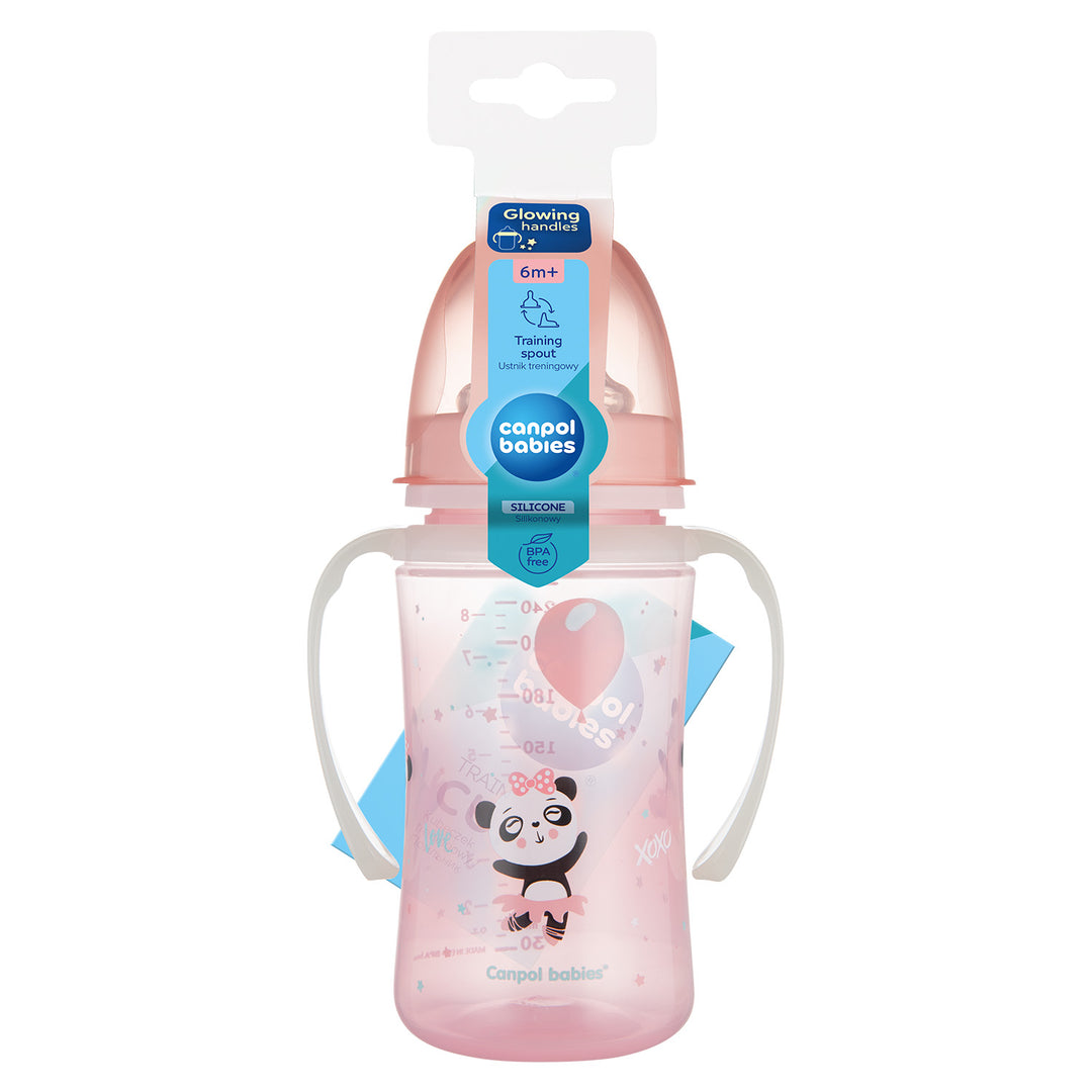 Canpol babies Training Cup with Glowing Handles PP EasyStart 240ml Exotic Animals Pink - 35/208