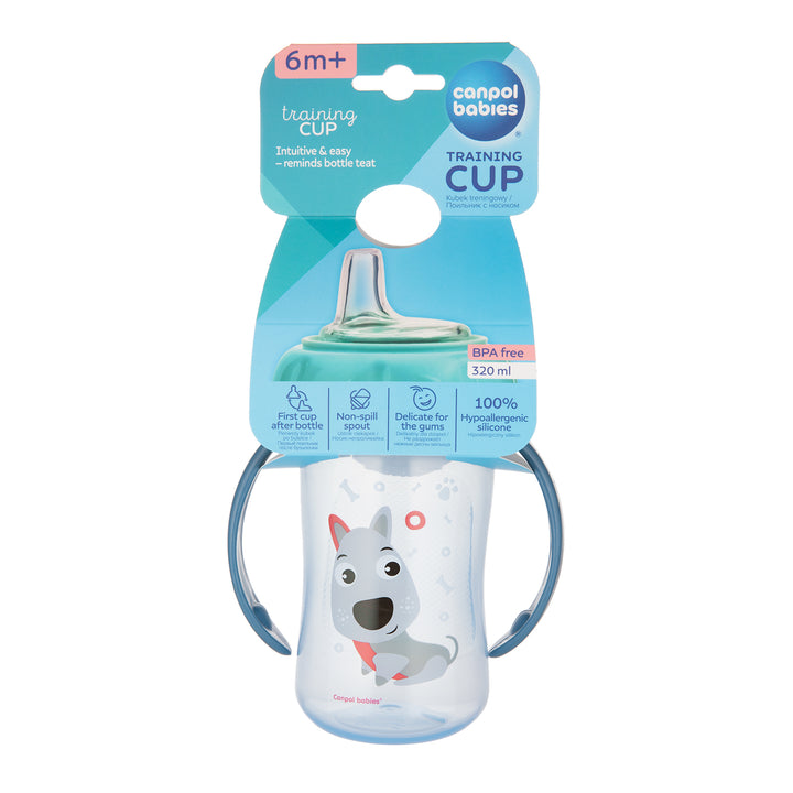 Canpol Babies Training Cup Silicon Spout 320ml CUTE ANIMALS Blue - 56/512